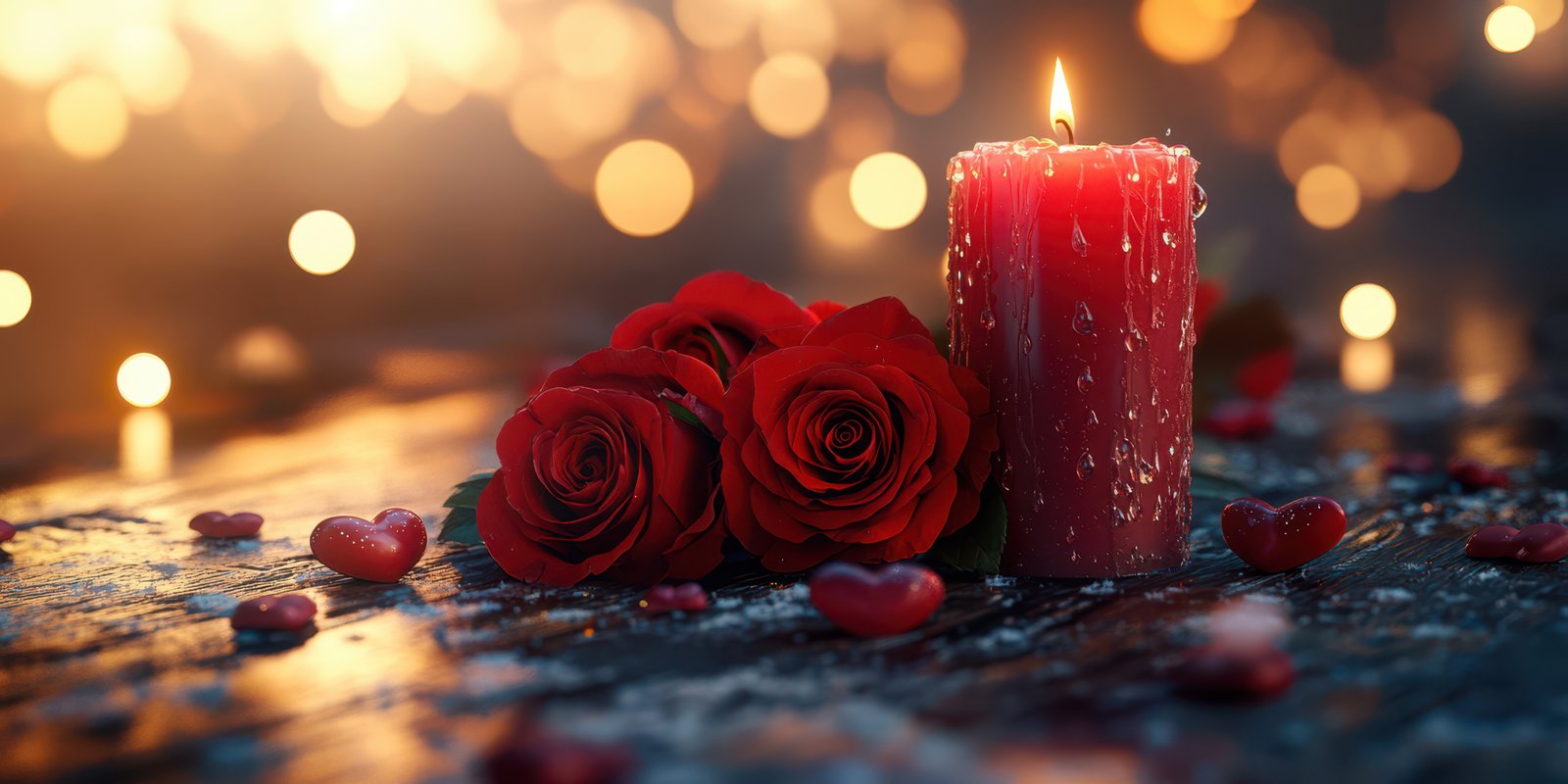 Red roses and candle create a romantic ambiance for a special evening celebration